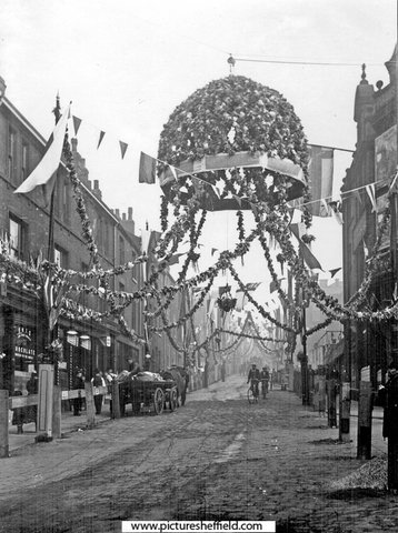 Decorations on Cambridge Street for the royal visit of Queen Victoria