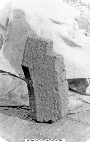 Sheffield Castle excavations recorded by J.B. Himsworth. possibly a 13th. century stone door jamb