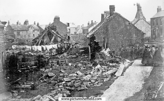 Sheffield Flood, Ruins at Owlerton Green/Bradfield Road, Owlerton Hall, off Bradfield Road, in background