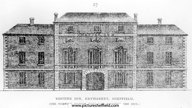 Tontine Inn, Haymarket, built 1785, closed 23rd October, 1849. Demolished 1851.
