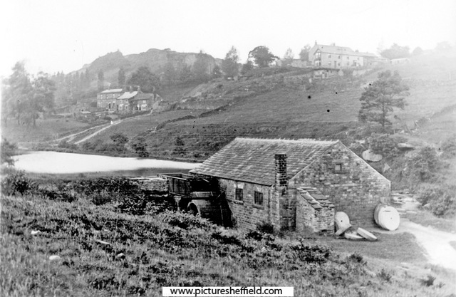 Nether Cut Wheel, (New Wheel) Rivelin Valley. Rivelin Cottages and Rivelin Glen United Methodist Church on hill, in background