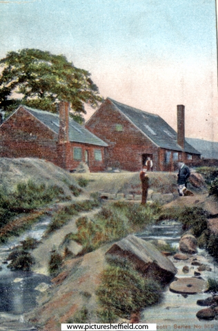 Holme Head Wheel and stepping stones, River Rivelin. Earliest mention is the lease in 1742, for 21 years to Nicholas Morton and William Shaw. By 1905, The Waterworks had acquired the wheel and it was reported to be in good condition