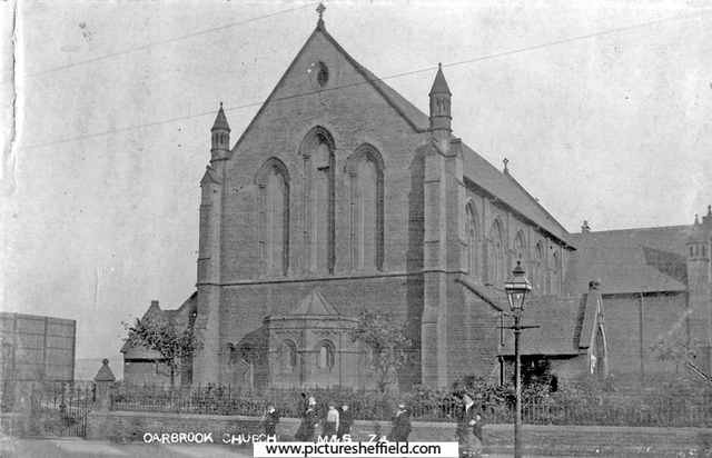 St. Bartholomew's, Church, Attercliffe Common, Carbrook. The first stone was laid by the Archbishop Thompson, 21st April, 1890. Consecrated October 14th, 1891 by the Archbishop Maclagan