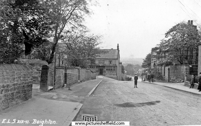 High Street, Beighton. No. 35 Cumberland's Head public house on left, in background