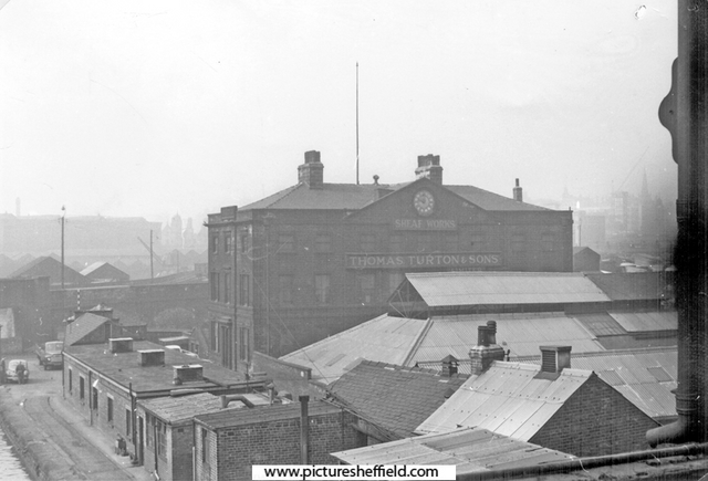 Elevated view of Thomas Turton and Sons, Sheaf Works, Maltravers Street and Effingham Lane