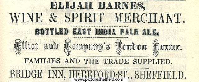 Elijah Barnes, wine and spirit merchant, Bridge Inn, Hereford Street