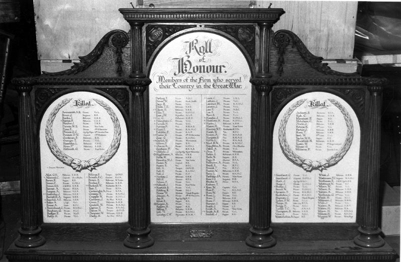 First World War Roll of Honour for William Hutton and Sons at Kelham Island Industrial Museum