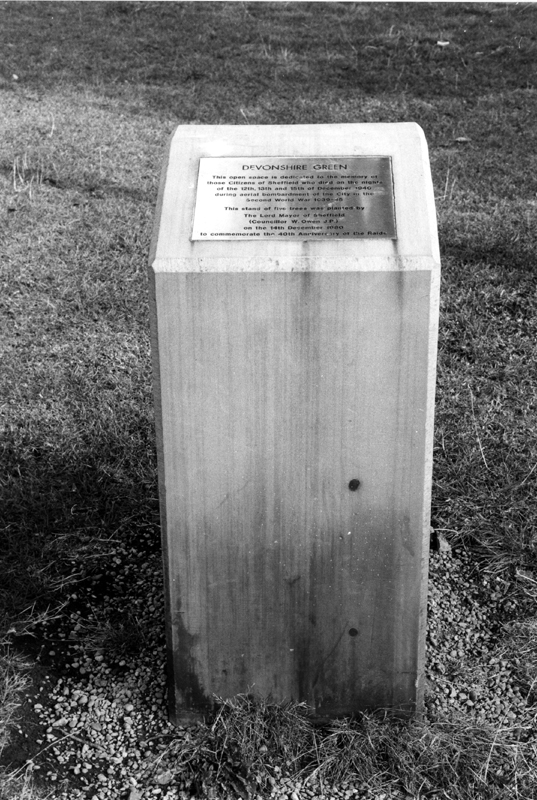 Memorial on Devonshire Green to the citizens of Sheffield who died on the night of the 12th; 13th and 15th December 1940 