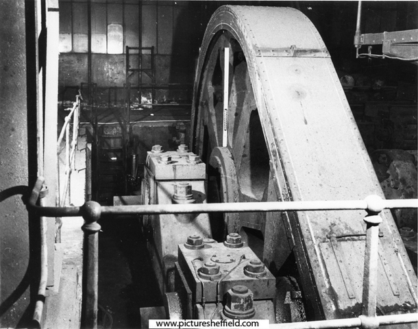 Fly Wheel Drive, British Steel Corporation, River Don Works, 12000 horse power Steam Engine in use to drive a heavy plate mill built by Davy Brothers of Sheffield
