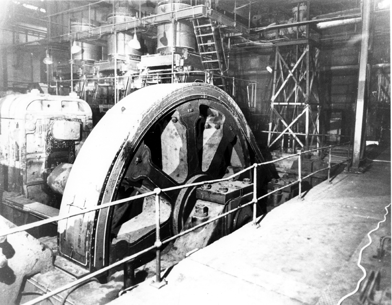 Fly Wheel, British Steel Corporation, River Don Works, 12000 horse power Steam Engine in use to drive a heavy plate mill built by Davy Brothers of Sheffield