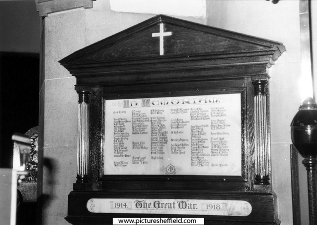 WWI War Memorial, St. Cuthbert's C. of E. Church, Barnsley Road, Firvale
