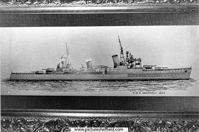 Drawing dated 1945 of HMS Sheffield - nicknamed The Shiny Sheff - Southampton Class Cruiser, launched 23rd July 1936 