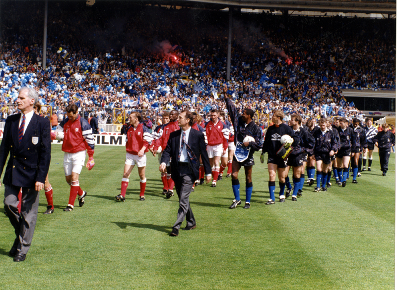 Manager, Trevor Francis and captain, Viv Anderson lead out the Sheffield Wednesday players at the F.A. Cup Final against Arsenal, Wembley Stadium