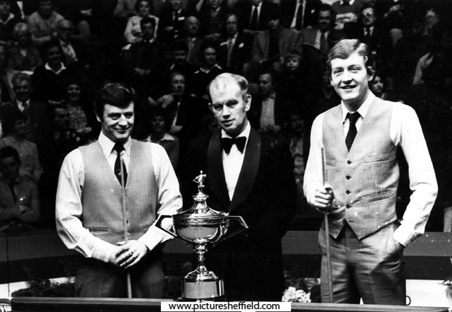 Finalist Doug Mountjoy (left) and Steve Davis, Embassy World Snooker Championship, Crucible Theatre, Tudor Square