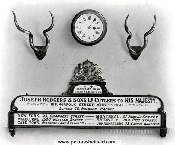 Trade mark and royal warrant of Joseph Rodgers and Sons Ltd., cutlery manufacturers