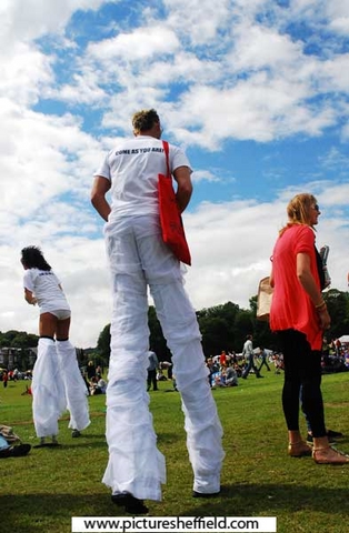 Stilt walkers at Sheffield's second LGBT Pride event held in Endcliffe Park