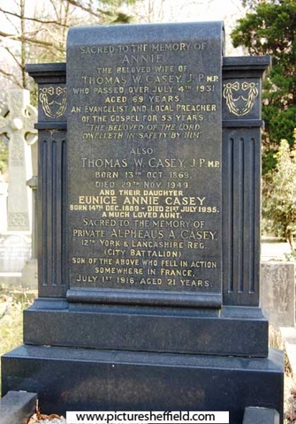 Memorial to Casey Family, Ecclesall Churchyard