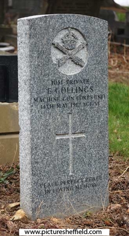 Memorial to Private E. Gollings, Machine Gun Corps (Infantry), 14 May 1917, aged 35,  Abbey Lane Cemetery