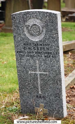 Memorial to Sergeant (41413) David William Green, King's Own Yorkshire Light Infantry, 7 Apr 1918, aged 40, Abbey Lane Cemetery