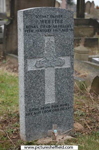Memorial to Driver (203647) Joseph Webster, Royal Field Artillery, 18 Jan 1917, aged 38, Abbey Lane Cemetery