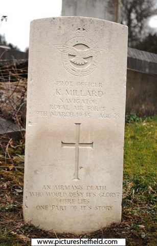 Memorial to Pilot Officer Kenneth Millard, Navigator, Royal Air Force,  9 Mar 1945, aged 28, Abbey Lane Cemetery