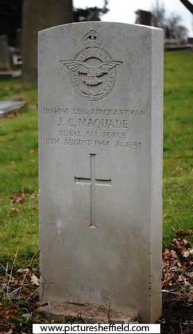 Memorial to Leading Aircraftman (1104091) John Cyril Maquade, Royal Air Force, 11 Aug 1943, aged 33, Abbey Lane Cemetery