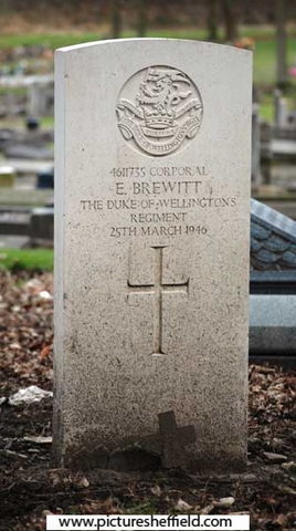 Memorial to Corporal (4611735) Ernest Brewitt, The Duke of Wellington's Regiment, 25 Mar 1946, Abbey Lane Cemetery