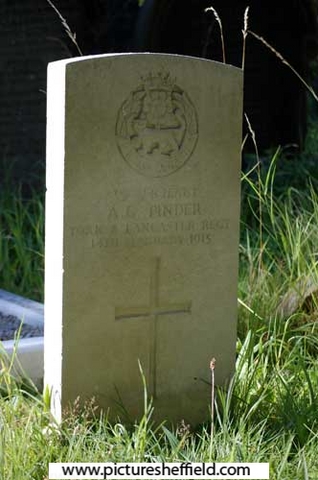 Christ Church churchyard, Fulwood, memorial to A G Pinder, York and Lancaster Regiment, killed 14 Feb 1915 