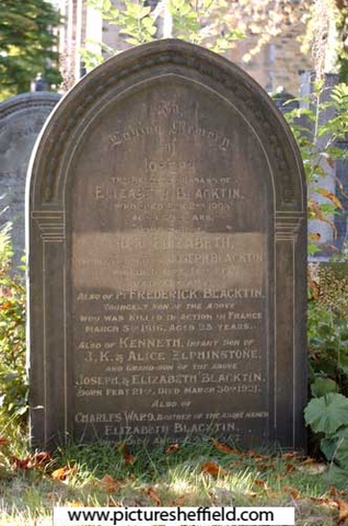 Christ Church churchyard, Fulwood, memorial to Private Frederick Blacktin