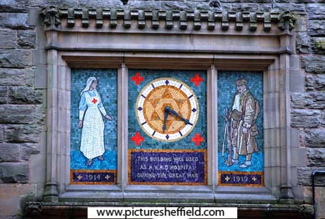 Royal Mail Sorting Office, Abbeydale Road South (formerly a church room).Mosaic commemorating the building’s use as a hospital during World War One
