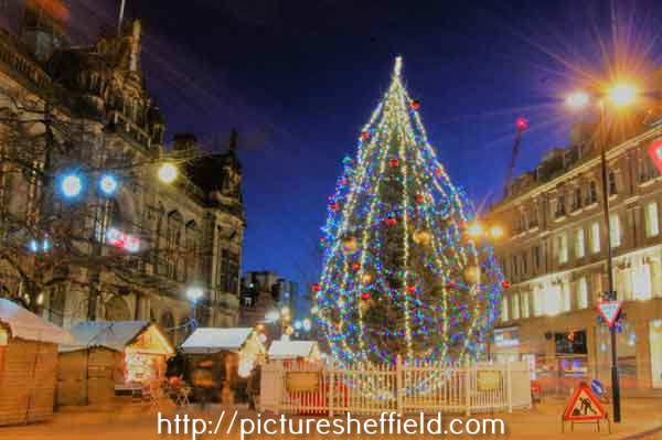 Christmas tree outside Sheffield Town Hall, Pinstone Street