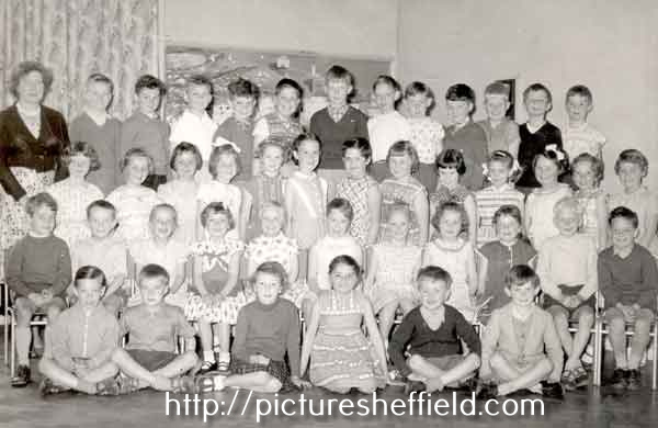 Charnock Hall Infants School, Class 4a with the teacher, probably 1961