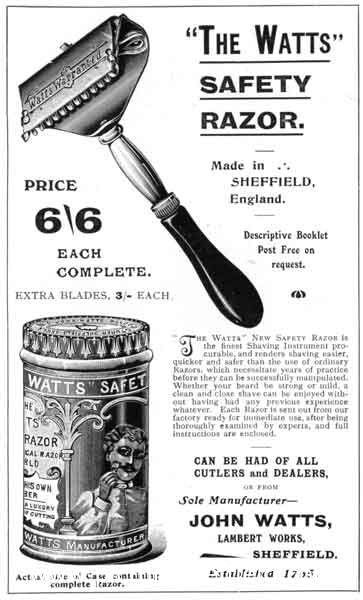 Advertisement for the Watts Safety Razor