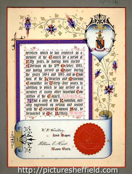 Illuminated testimonial presented to Alderman William Henry Brittain on his retirement (page 2)
