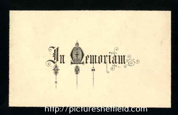 Cover of memorial card for Benjamin Barron, died 14 Feb 1887, aged 40