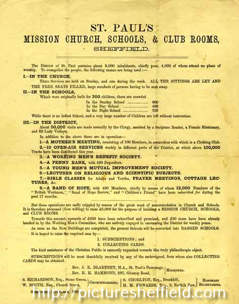 St. Paul's Mission Church, Schools and Club Room - handbill about the church and its work