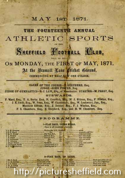 Sheffield Football Club - cover of programme of 14th annual athletic sports, at Bramall Lane Cricket Ground