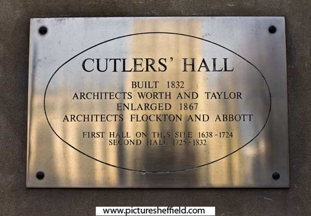 Cutlers Hall, Church Street, commemorative plaque