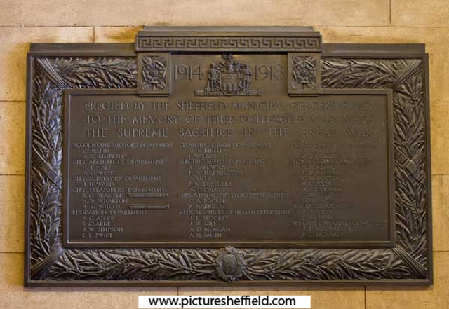 World War One memorial to municipal officers (Sheffield City Council) in the entrance to the Town Hall