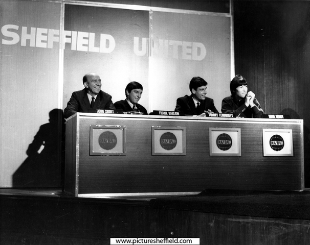  John Short; Frank Barlow; Tommy Fenoughty from Sheffield United Football Club and singer Dave Berry contestants on BBC TV Quiz Ball programme