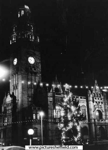 Christmas illuminations taken from Leopold Street showing Town Hall