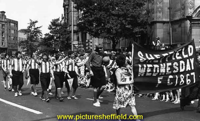 Sheffield Wednesday FC established AD1867, as portrayed by Sheffield Wednesday FC, at the Sheffield Pageant, opposite the Town Hall