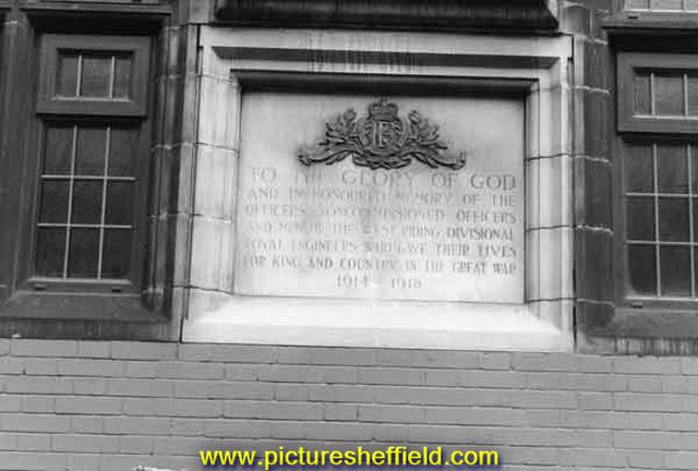 First World War Memorial plaque to the West Riding Divisional Royal Engineers, Somme Barracks, corner of Glossop Road and Gell Street