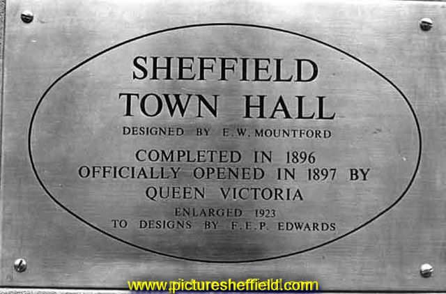Commemorative Civic plaque on the Town Hall, Pinstone Street