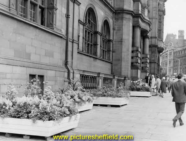 Football World Cup 1966: Flower tubs outside the Town Hall, Pinstone Street