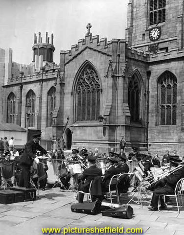 Football World Cup 1966:Transport Department band playing outside the Cathedral