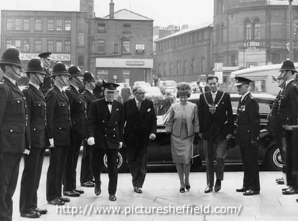 Opening of the new City of Sheffield Police, Central Division HQ, West Bar showing the Lord and Lady Mayoress, Alderman John Stenton Worrall and Mrs Worrall, 