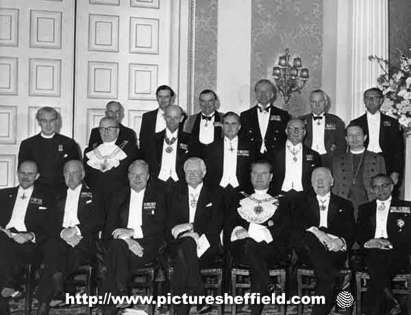 Guests at the 329th Cutlers Feast, Cutlers Hall, Church Street,  showing (front row, third left) Edward Heath, Shadow Chancellor of the Exchequer