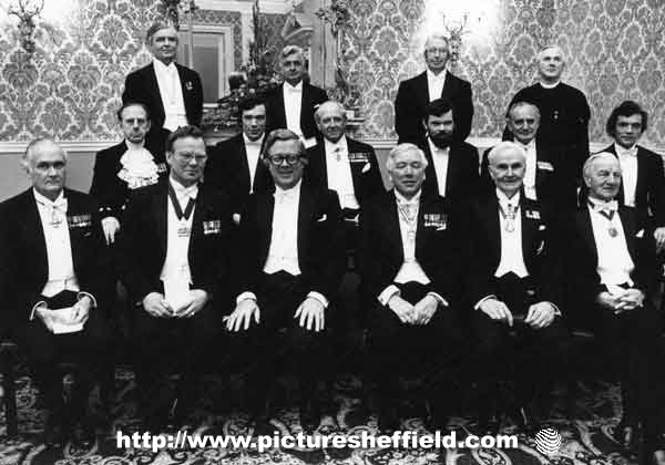 Principal guests at the Cutlers Feast, Cutlers Hall, Church Street, showing Geoffrey Howe, Chancellor of the Exchequer (front row, third left)