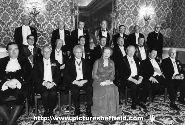 Principal guests at the Cutlers Feast, Cutlers Hall, Church Street, showing Margaret Thatcher, Prime Minister (front row, fourth left)